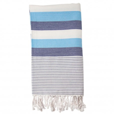 Stribet badehåndklæde i hvid og blå