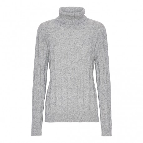 Rullekravesweater dame i cashmere – grå meleret