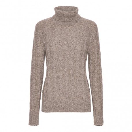 Rullekravesweater dame i cashmere – beige meleret