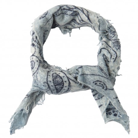 Bandana dame i cashmere – dueblå, paisleyprint