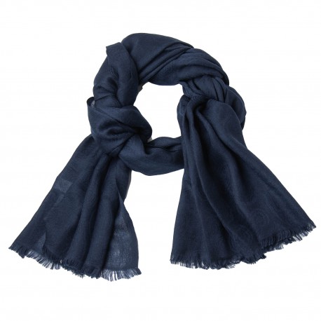 Sjal dame i cashmere – marineblå, paisleymønster