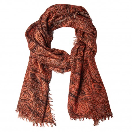 Tørklæde dame i cashmere – orange, paisleyprint