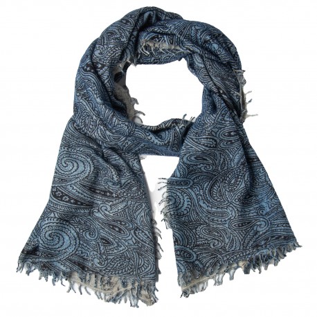 Tørklæde dame i cashmere – dueblå, paisleyprint
