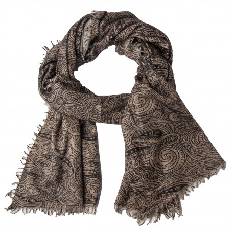 Tørklæde dame i cashmere – beige, paisleyprint