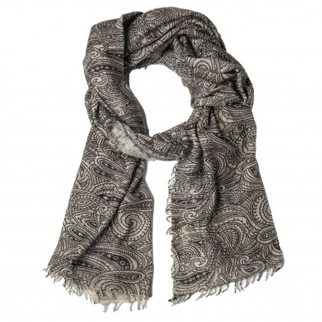 Tørklæde dame i cashmere – grå, paisleyprint