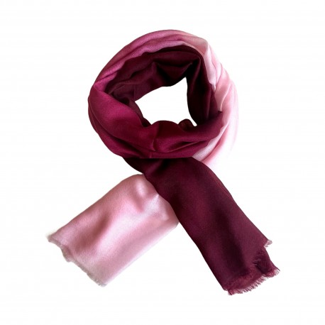 Tofarvet pashmina sjal i vinrød og rosa
