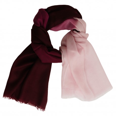Tørklæde dame i cashmere – tofarvet, vinrød og pink